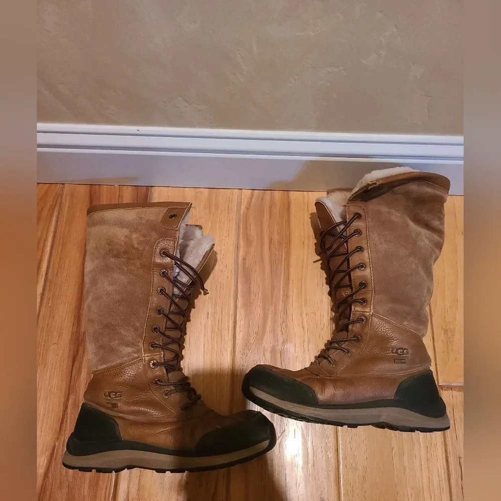 UGG Adirondack Tall Foldover Winter Snow Shearling Brown Tall Boots Size 8